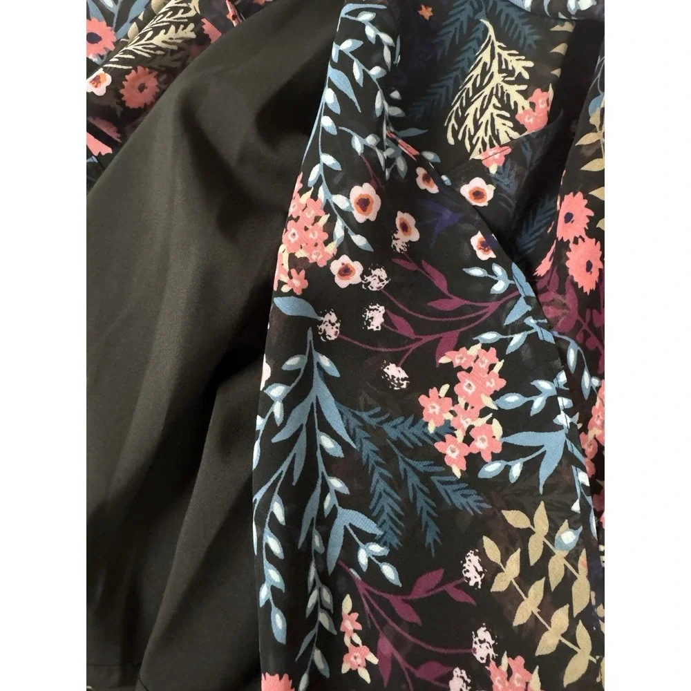 Eliza J Floral Midi Dress 8 Sheer Balloon Sleeve Ruffle Tiered Chiffon Lined